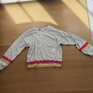 PJ Salvage Gray Sweatshirt with Pink and Yellow Stripes